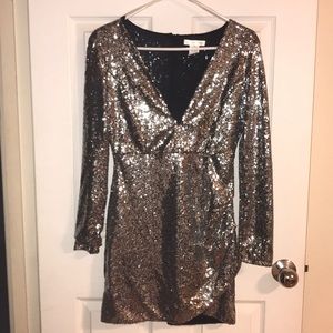 Silver Sequin Ruched Bodycon Dress